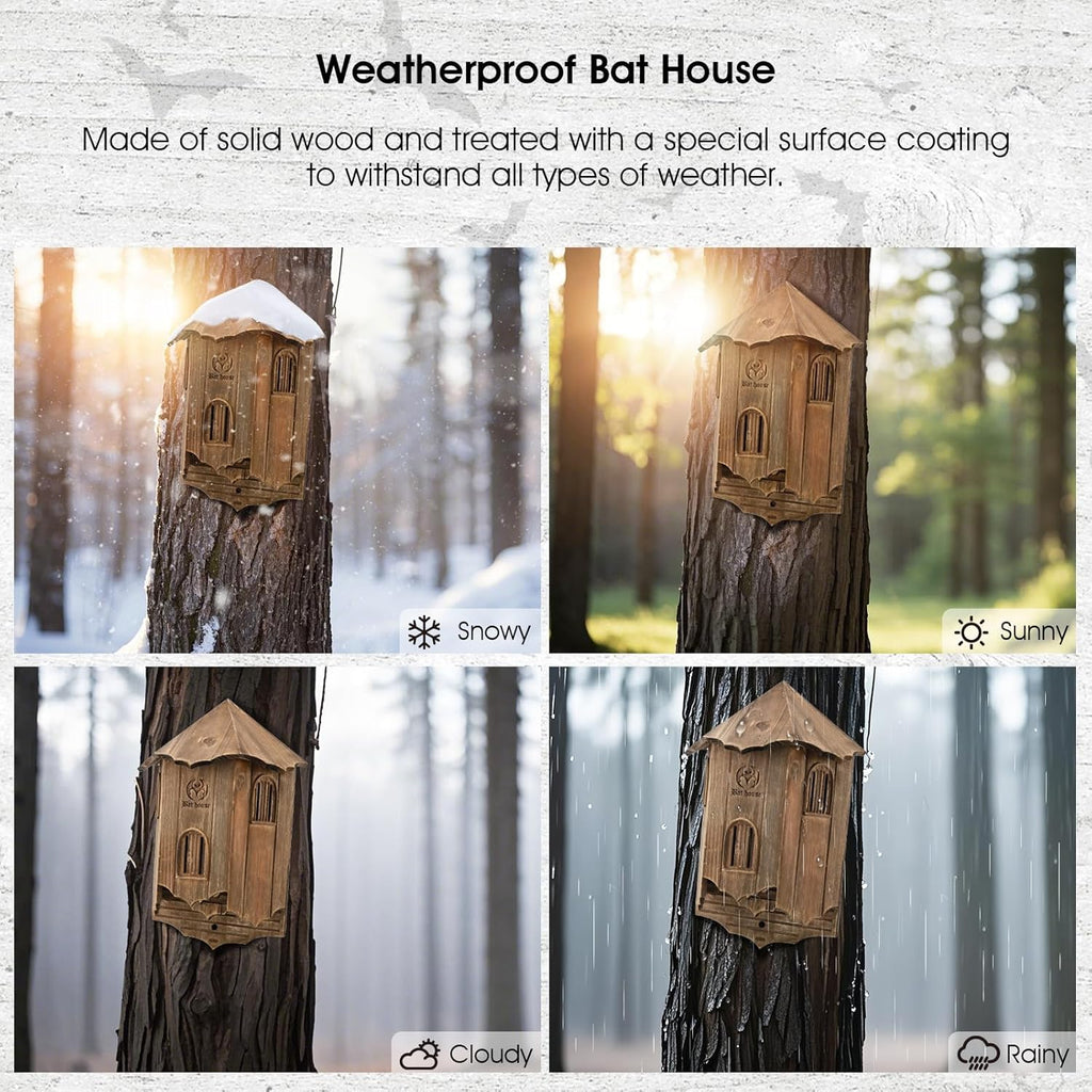 Wooden Castle Bat Houses for outside Bat Box for Outdoors - Large Three Chamber