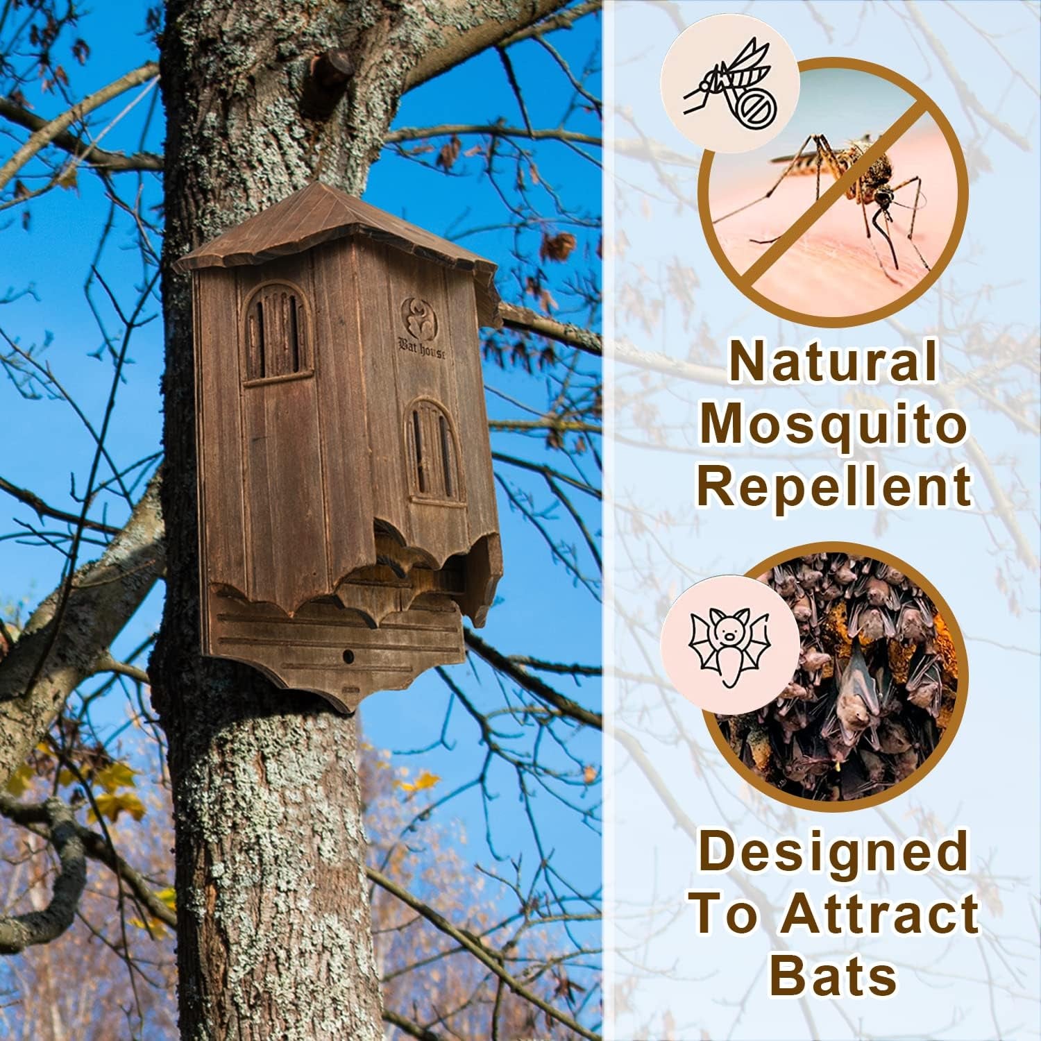 Wooden Castle Bat Houses for outside Bat Box for Outdoors - Large Three Chamber