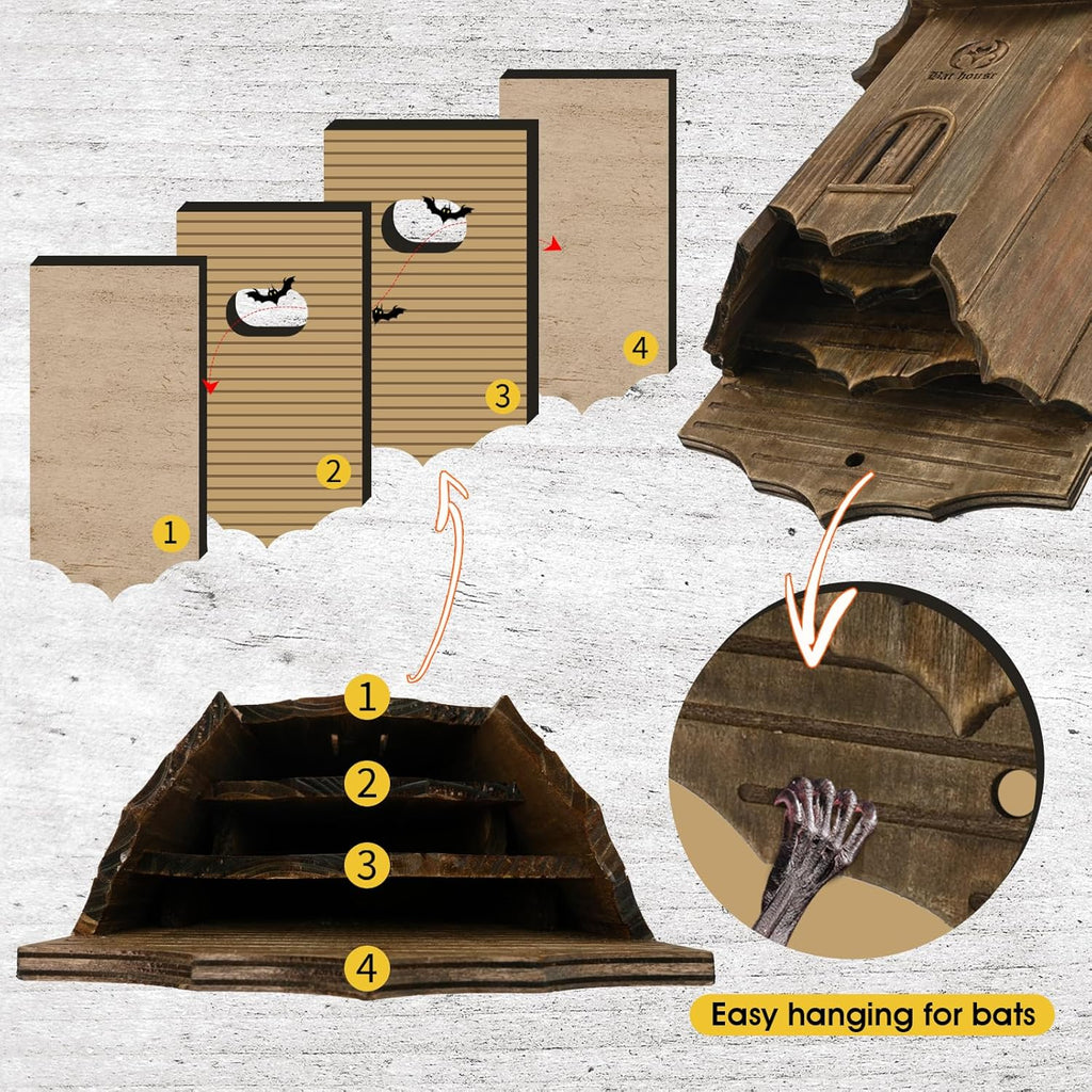 Wooden Castle Bat Houses for outside Bat Box for Outdoors - Large Three Chamber