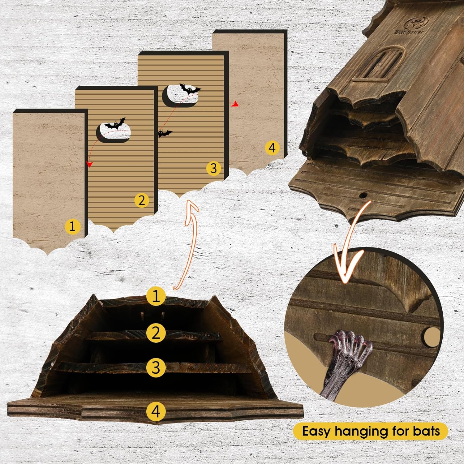 Wooden Castle Bat Houses for outside Bat Box for Outdoors - Large Three Chamber