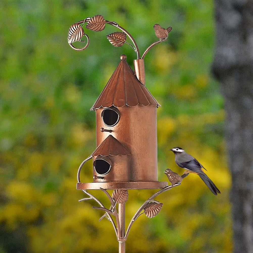 Garden Outdoor Metal Birdhouse Decoration Bird Houses for outside with Pole Bird House Pole for Outdoor Yard Garden Decor