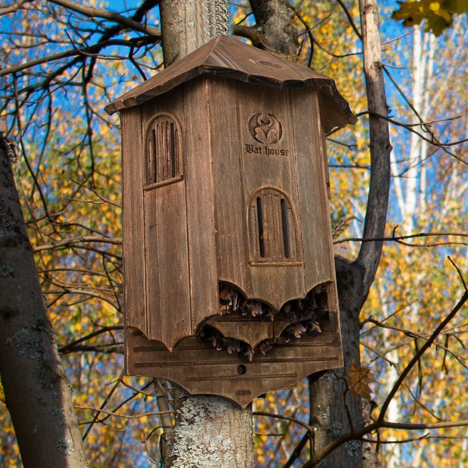 Wooden Castle Bat Houses for outside Bat Box for Outdoors - Large Three Chamber