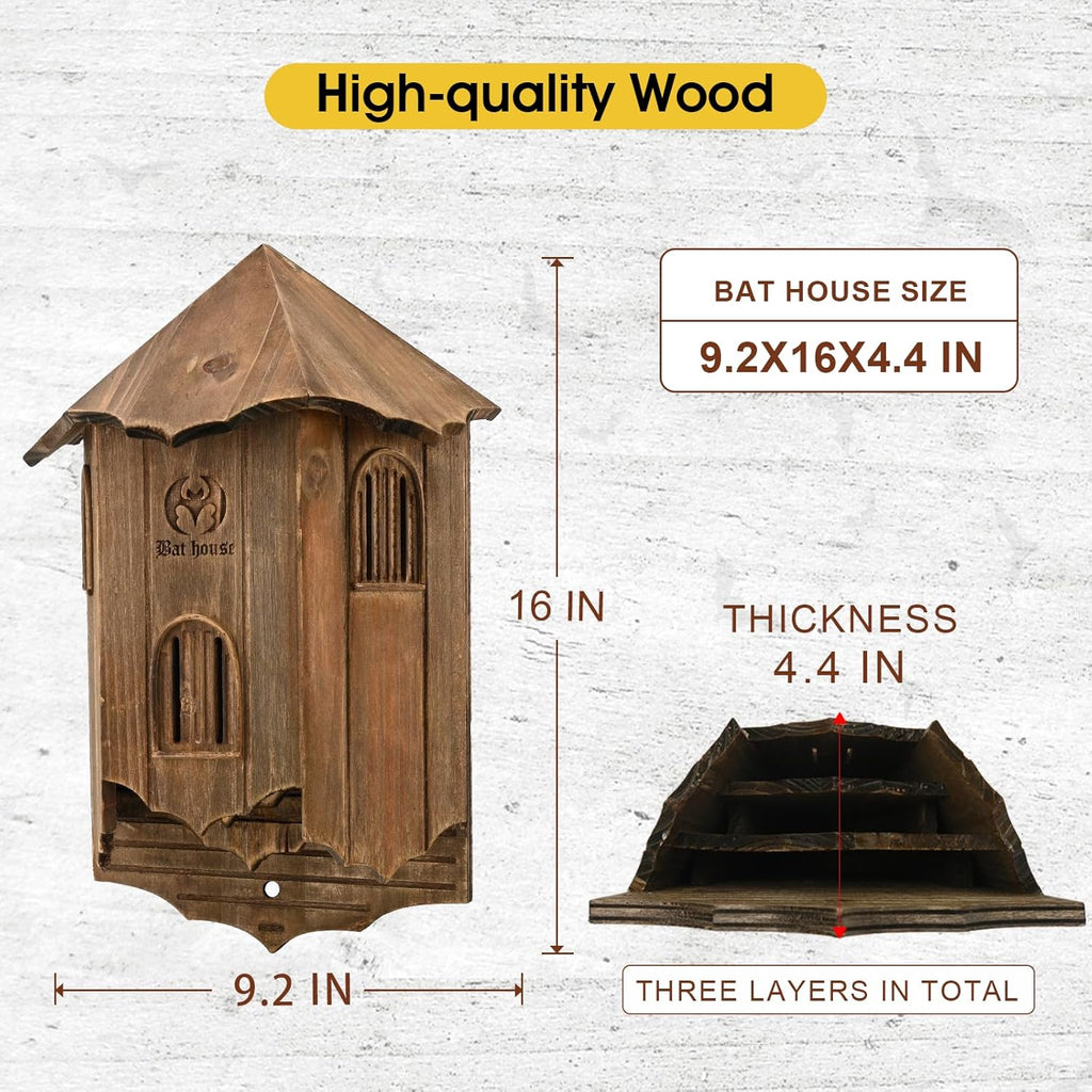 Wooden Castle Bat Houses for outside Bat Box for Outdoors - Large Three Chamber