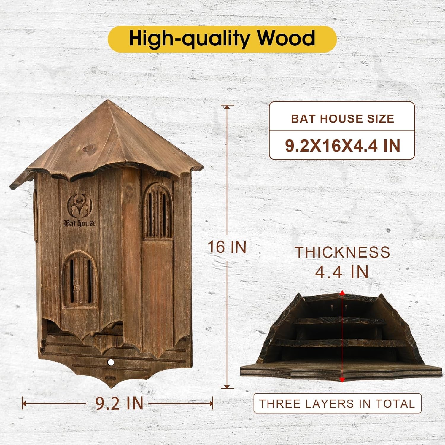 Wooden Castle Bat Houses for outside Bat Box for Outdoors - Large Three Chamber