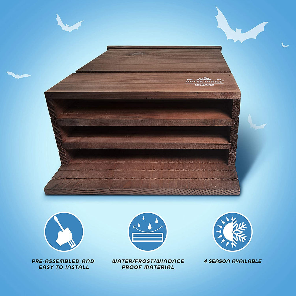 Outer Trails Outdoor Bat House, All Natural Cedar Wood, 3 Chamber