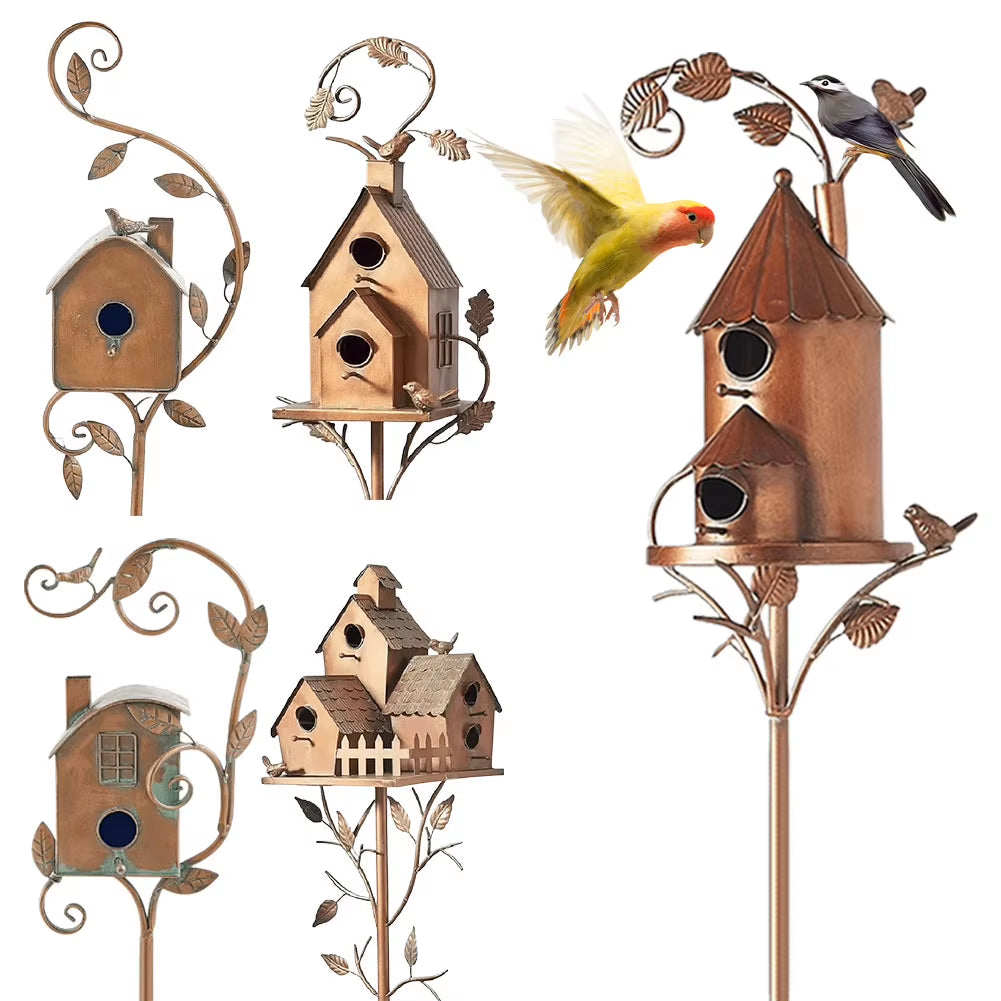 Garden Outdoor Metal Birdhouse Decoration Bird Houses for outside with Pole Bird House Pole for Outdoor Yard Garden Decor
